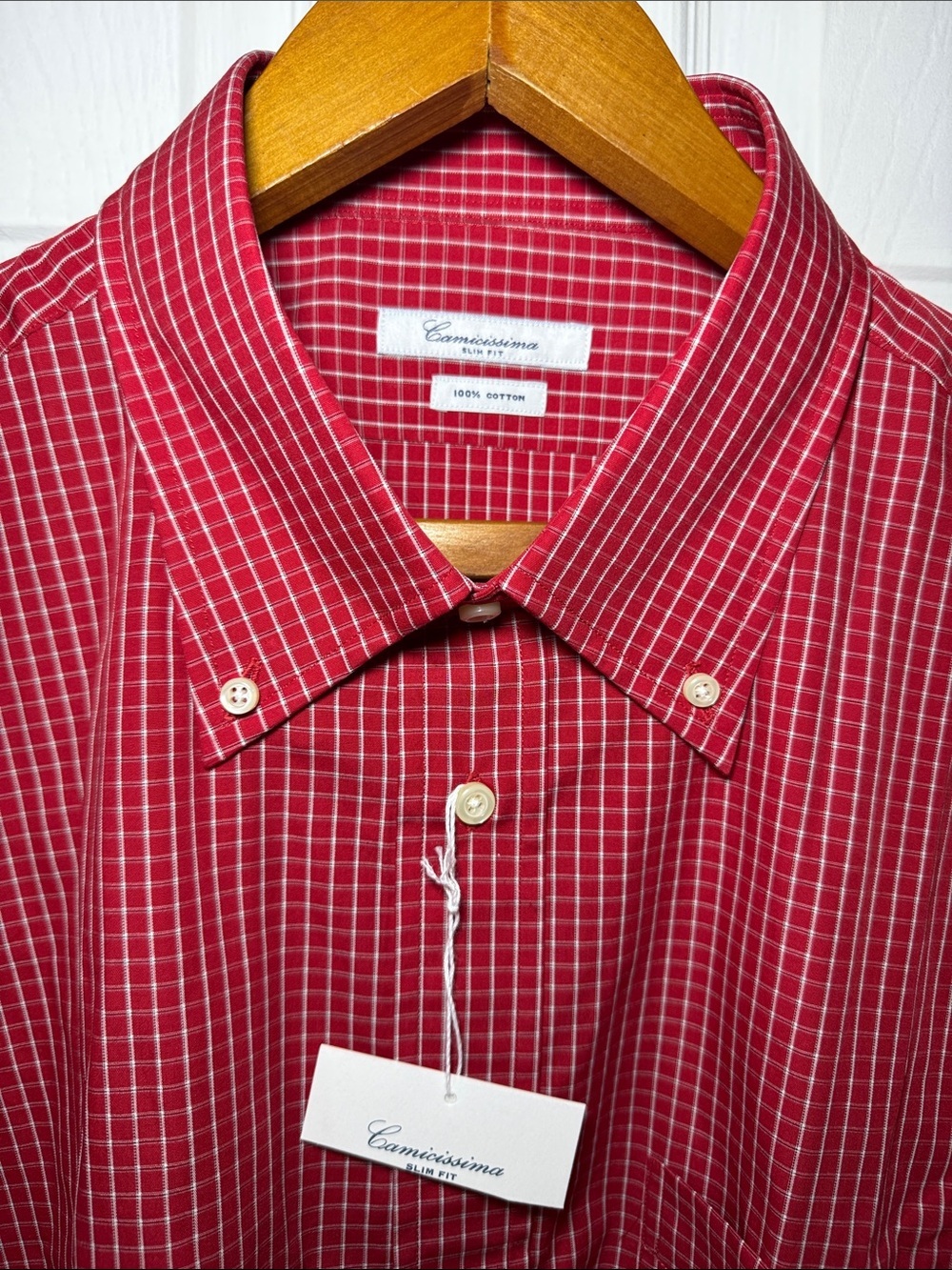 NEW! Camicissima Checkered Plaid Short Sleeve Button Up Shirt Slim Fit Size 19.5